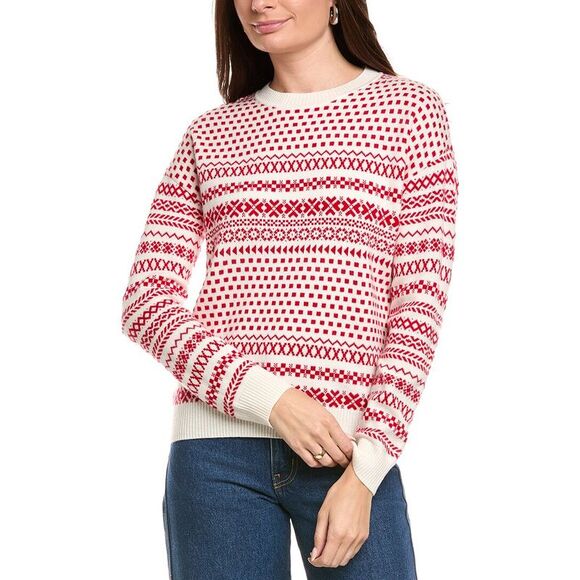 Kier+J Sweaters - Kier+J Womens Kier + J Oversized Jacquard Wool & Cashmere Sweater, Red